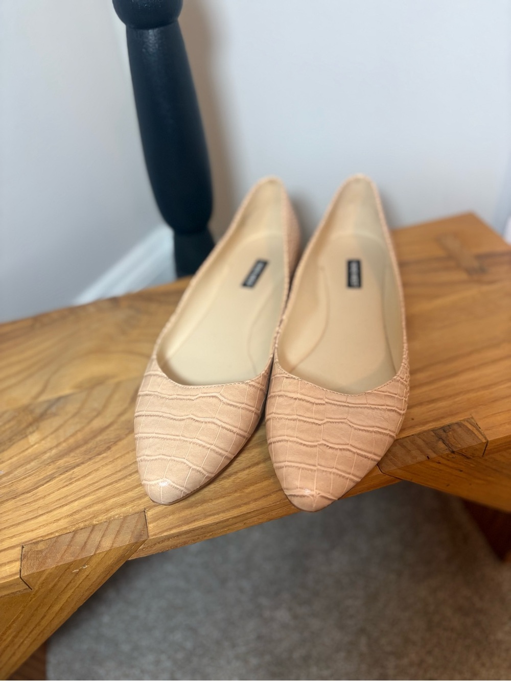 Nine West Blush Croc-Embossed Pointed Toe Flats
